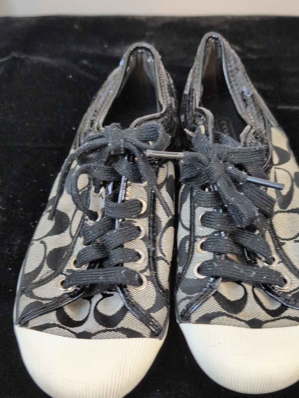 Coach Black & Cream Signature Canvas Lace-Up Sneakers